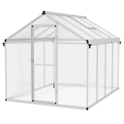 Outsunny 8x6ft Aluminium Greenhouse With/ Door Window Galvanized Base PC Panel -HOMCO Garden Shop outsunny 8x6ft aluminium greenhouse with door window galvanized base pc panel5056534538644 02c MP