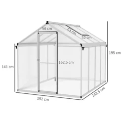 Outsunny 8x6ft Aluminium Greenhouse With/ Door Window Galvanized Base PC Panel -HOMCO Garden Shop outsunny 8x6ft aluminium greenhouse with door window galvanized base pc panel5056534538644 03c MP