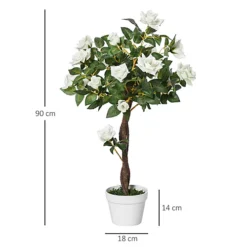 Outsunny 90cm Artificial Rose Tree Fake Decorative Plant 21 Flowers Pot White -HOMCO Garden Shop outsunny 90cm artificial rose tree fake decorative plant 21 flowers pot white5056399121708 03c MP