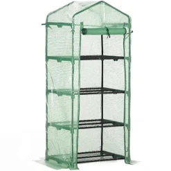 Outsunny Mini Greenhouse 4-Tier Portable Plant House Shed W/ PE Cover, Green -HOMCO Garden Shop outsunny mini greenhouse 4 tier portable plant house shed w pe cover green5056534504380 02c MP