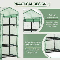 Outsunny Mini Greenhouse 4-Tier Portable Plant House Shed W/ PE Cover, Green -HOMCO Garden Shop outsunny mini greenhouse 4 tier portable plant house shed w pe cover green5056534504380 06c MP