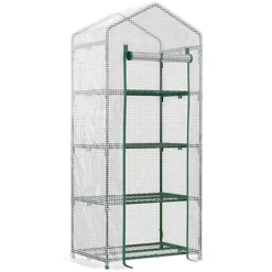 Outsunny Mini Greenhouse 4-Tier Portable Plant House Shed W/ PE Cover, White -HOMCO Garden Shop outsunny mini greenhouse 4 tier portable plant house shed w pe cover white5056534504427 02c MP