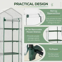 Outsunny Mini Greenhouse 4-Tier Portable Plant House Shed W/ PE Cover, White -HOMCO Garden Shop outsunny mini greenhouse 4 tier portable plant house shed w pe cover white5056534504427 06c MP