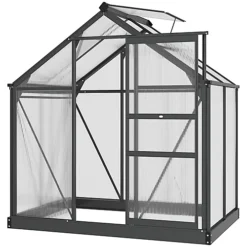 Outsunny Polycarbonate Greenhouse Large Walk-In Green House Garden Plants Grow Galvanized Base Aluminium, 6 X 4ft -HOMCO Garden Shop outsunny polycarbonate greenhouse large walk in green house garden plants grow galvanized base aluminium 6 x 4ft5056602927691 02c MP
