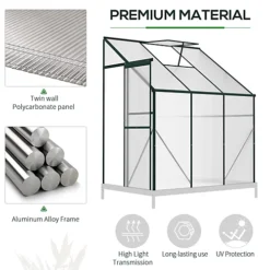 Outsunny Walk-In Garden Greenhouse Aluminum Frame Polycarbonate 6 X 4ft -HOMCO Garden Shop outsunny walk in garden greenhouse aluminum frame polycarbonate 6 x 4ft5056534545727 06c MP