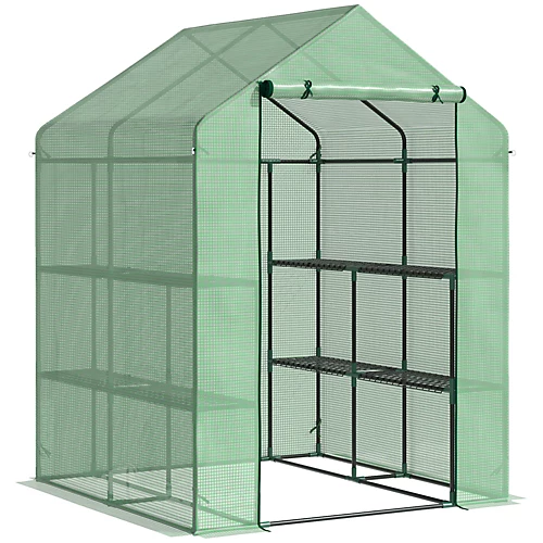 Outsunny Walk In Garden Greenhouse Outdoor Grow House Shelves, 143x143x195cm 4 Outsunny Walk In Garden Greenhouse Outdoor Grow House Shelves, 143x143x195cm - Image 2