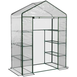 Outsunny Walk In Greenhouse Garden Clear PVC Frame Shelves Reinforced Plant Grow Deep Green Frame -HOMCO Garden Shop outsunny walk in greenhouse garden clear pvc frame shelves reinforced plant grow deep green frame5055974823426 02c MP