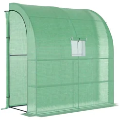 Outsunny Walk-In Lean To Wall Greenhouse W/Window&Door 200Lx 100W X 215Hcm Green -HOMCO Garden Shop outsunny walk in lean to wall greenhouse w window door 200lx 100w x 215hcm green5056534549268 02c MP