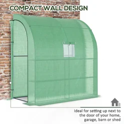 Outsunny Walk-In Lean To Wall Greenhouse W/Window&Door 200Lx 100W X 215Hcm Green -HOMCO Garden Shop outsunny walk in lean to wall greenhouse w window door 200lx 100w x 215hcm green5056534549268 06c MP