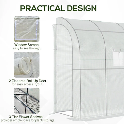 Outsunny Walk-In Lean To Wall Greenhouse W/Window&Door 200Lx 100W X 215Hcm White 6 Outsunny Walk-In Lean To Wall Greenhouse W/Window&Door 200Lx 100W X 215Hcm White - Image 4