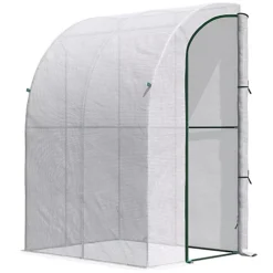 Outsunny Walk-In Lean To Wall Greenhouse W/ Zippered Door 143x118x212cm, White -HOMCO Garden Shop outsunny walk in lean to wall greenhouse w zippered door 143x118x212cm white5056534549183 02c MP