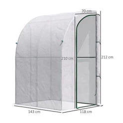 Outsunny Walk-In Lean To Wall Greenhouse W/ Zippered Door 143x118x212cm, White -HOMCO Garden Shop outsunny walk in lean to wall greenhouse w zippered door 143x118x212cm white5056534549183 03c MP