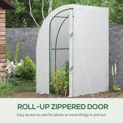 Outsunny Walk-In Lean To Wall Greenhouse W/ Zippered Door 143x118x212cm, White -HOMCO Garden Shop outsunny walk in lean to wall greenhouse w zippered door 143x118x212cm white5056534549183 06c MP