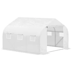 Outsunny Walk-In Polytunnel Greenhouse W/ Roll Up Door Windows, 4.5x3x2 M White -HOMCO Garden Shop outsunny walk in polytunnel greenhouse w roll up door windows 4 5x3x2 m white5056029872826 02c MP