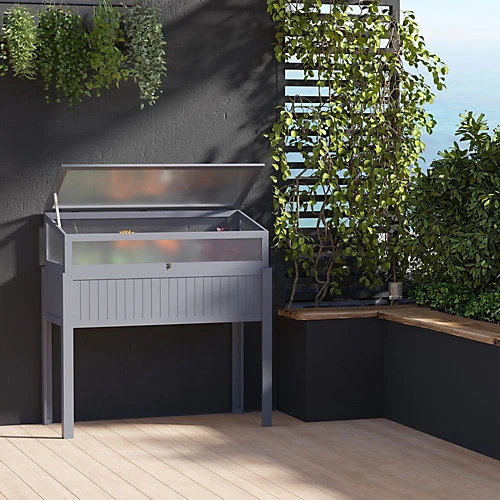 Outsunny Wood Cold Frame Mini Greenhouse With Elevated Garden Box Grey 3 Outsunny Wood Cold Frame Mini Greenhouse With Elevated Garden Box Grey