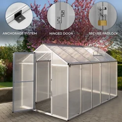 Polycarbonate Greenhouse 6ft X 10ft With Base Silver -HOMCO Garden Shop polycarbonate greenhouse 6ft x 10ft with base silver5055986166818 02c MP