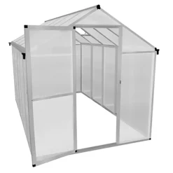 Polycarbonate Greenhouse 6ft X 10ft With Base Silver -HOMCO Garden Shop polycarbonate greenhouse 6ft x 10ft with base silver5055986166818 04c MP