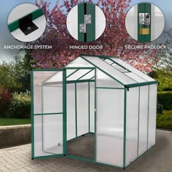 Polycarbonate Greenhouse 6ft X 6ft Green -HOMCO Garden Shop polycarbonate greenhouse 6ft x 6ft green5055986166719 02c MP