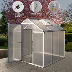 Polycarbonate Greenhouse 6ft X 6ft Silver -HOMCO Garden Shop polycarbonate greenhouse 6ft x 6ft silver5055986166801 02c MP