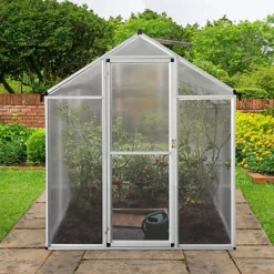 Polycarbonate Greenhouse 6ft X 6ft Silver -HOMCO Garden Shop polycarbonate greenhouse 6ft x 6ft silver5055986166801 04c MP
