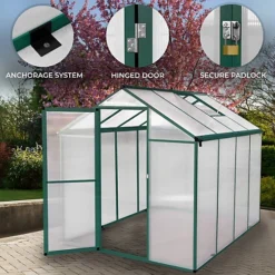 Polycarbonate Greenhouse 6ft X 8ft Green -HOMCO Garden Shop polycarbonate greenhouse 6ft x 8ft green5055986166788 02c MP
