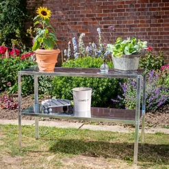 Primrose 2 Tier Essential Greenhouse Garden Staging Galvanised Steel Shelving Silver 1.18m -HOMCO Garden Shop primrose 2 tier essential greenhouse garden staging galvanised steel shelving silver 1 18m5055837293977 04c MP