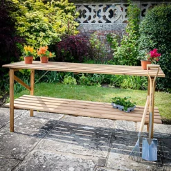 Primrose 2 Tier Garden Greenhouse Staging Easy Store Folding Wooden Shelving 1.83m -HOMCO Garden Shop primrose 2 tier garden greenhouse staging easy store folding wooden shelving 1 83m5055837218413 02c MP