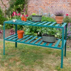 Primrose 2 Tier Traditional Greenhouse Garden Staging Green 1.22m -HOMCO Garden Shop primrose 2 tier traditional greenhouse garden staging green 1 22m5055372364019 02c MP