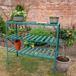 Primrose 3 Tier Traditional Garden Greenhouse Staging Green 1.22m -HOMCO Garden Shop primrose 3 tier traditional garden greenhouse staging green 1 22m5055773024758 02c MP
