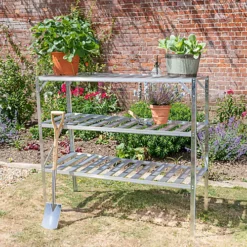 Primrose 3-Tier Traditional Garden Greenhouse Staging Silver 1.5m -HOMCO Garden Shop primrose 3 tier traditional garden greenhouse staging silver 1 5m5055773024765 02c MP
