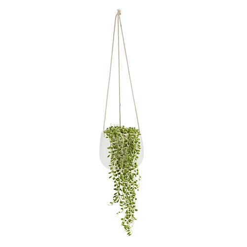 String Of Beads In 13cm White Ceramic Hanging Pot 3 String Of Beads In 13cm White Ceramic Hanging Pot