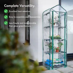 VonHaus 4 Tier Mini Plastic PVC Greenhouse, Small Plant House/Grow House For Garden, Roll Up Zip Panel Door, Easy No Tool Assembly -HOMCO Garden Shop vonhaus 4 tier mini plastic pvc greenhouse small plant house grow house for garden roll up zip panel door easy no tool assembly5060192527650 03c MP