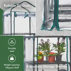 VonHaus 4 Tier Mini Plastic PVC Greenhouse, Small Plant House/Grow House For Garden, Roll Up Zip Panel Door, Easy No Tool Assembly -HOMCO Garden Shop vonhaus 4 tier mini plastic pvc greenhouse small plant house grow house for garden roll up zip panel door easy no tool assembly5060192527650 04c MP