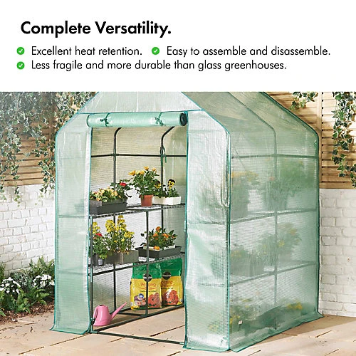 VonHaus Walk In Greenhouse W/ 8 Shelves & Weatherproof Plastic Cover, Plant House/Grow House, Roll Up Zip Door, No Tool Assembly 5 VonHaus Walk In Greenhouse W/ 8 Shelves & Weatherproof Plastic Cover, Plant House/Grow House, Roll Up Zip Door, No Tool Assembly - Image 3
