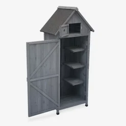 Wooden Garden Cabinet Mimosa Anthracite 65 X 54.5 X 179 Cm Garden Shed Storage Cupboard Tool Storage -HOMCO Garden Shop wooden garden cabinet mimosa anthracite 65 x 54 5 x 179 cm garden shed storage cupboard tool storage3760287181553 02c MP