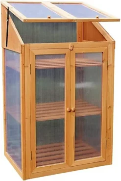 Wooden Greenhouse 3 Tier Mini Double Door Coldframe Indoor Outdoor For Growing Flowers, Plants, Growth House & Lockable Lid -HOMCO Garden Shop wooden greenhouse 3 tier mini double door coldframe indoor outdoor for growing flowers plants growth house lockable lid5012237845915 04c MP
